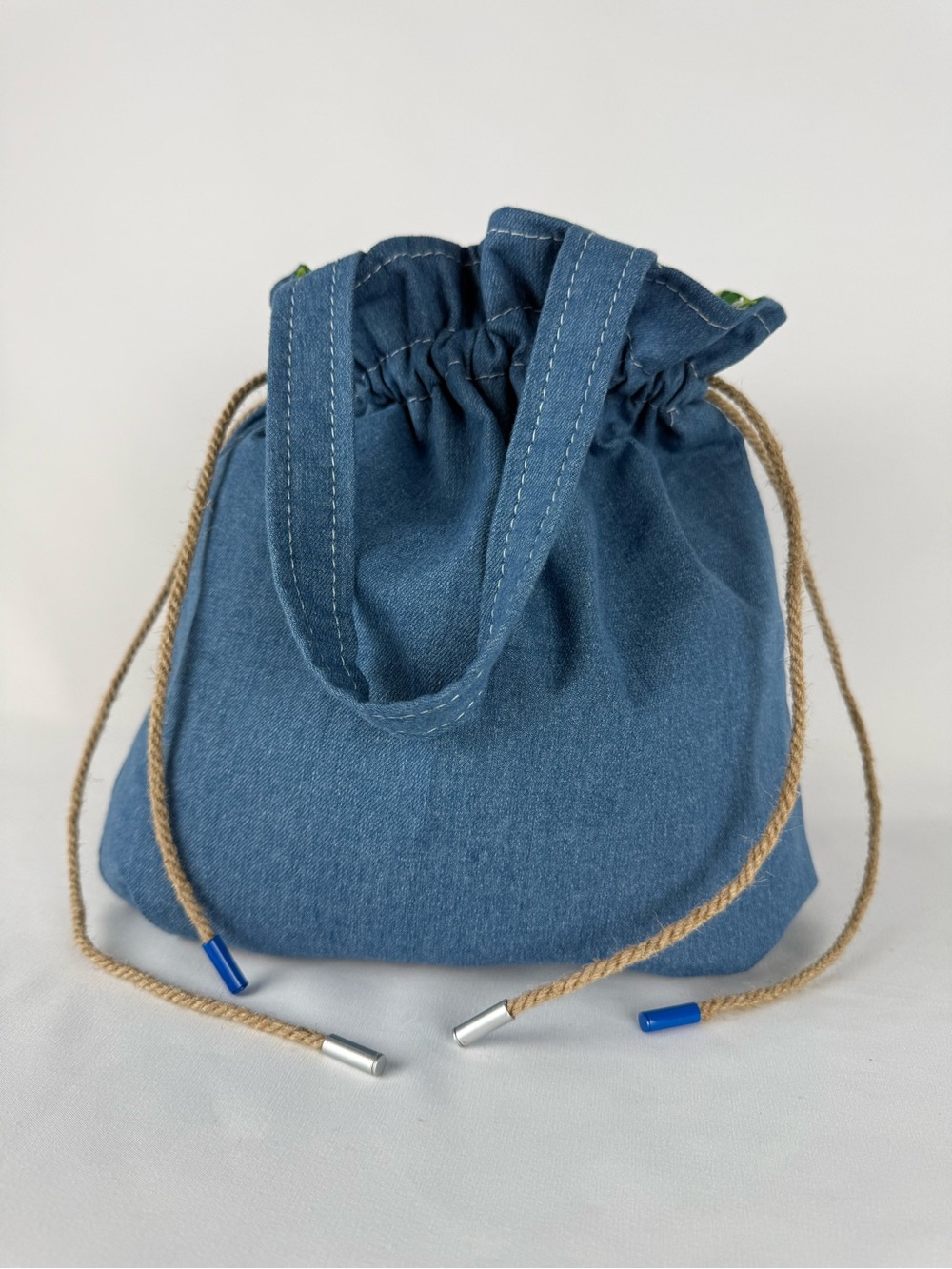 Casual Denim Drawstring Mini Bag - Blue